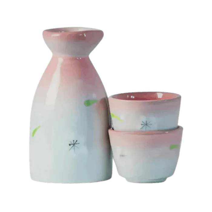 JADE TEMPLE Sake Set Blumenmotiv Pink